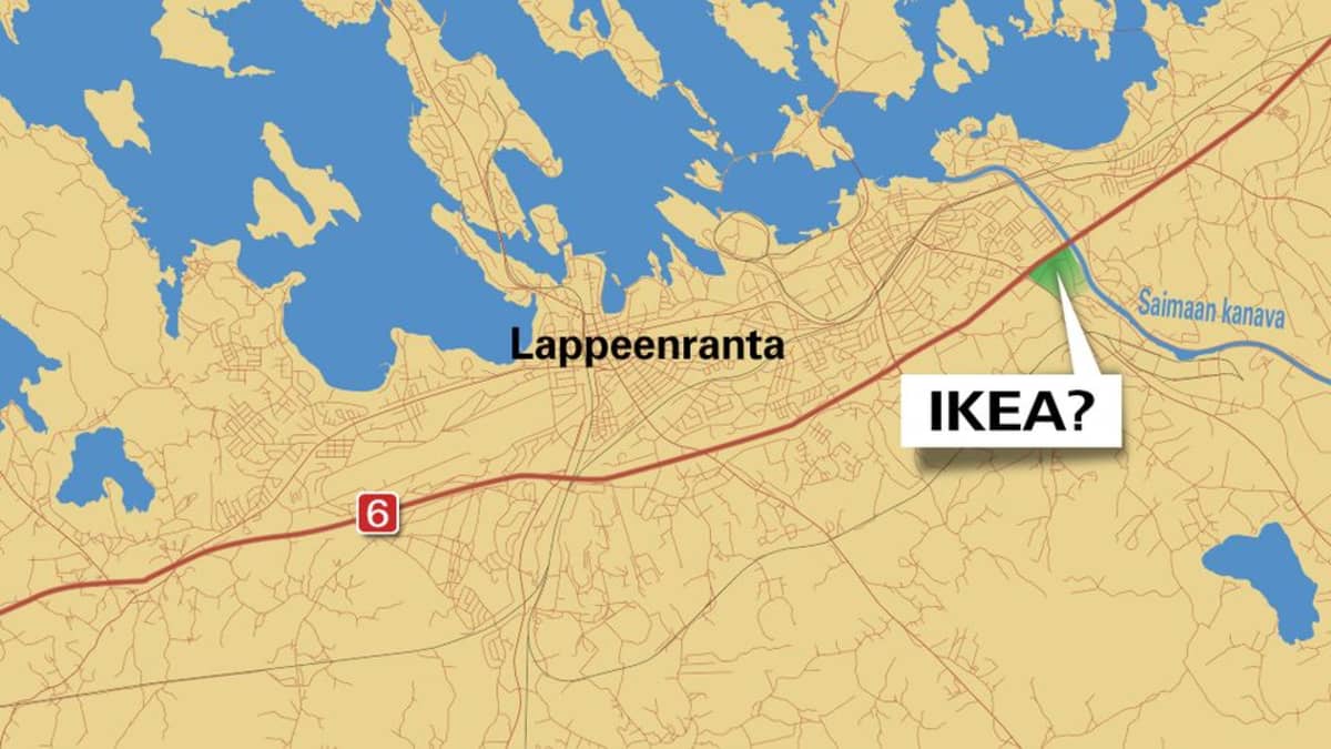 Grafiikka Ikean mahdollisesta paikasta Lappeenrannassa.