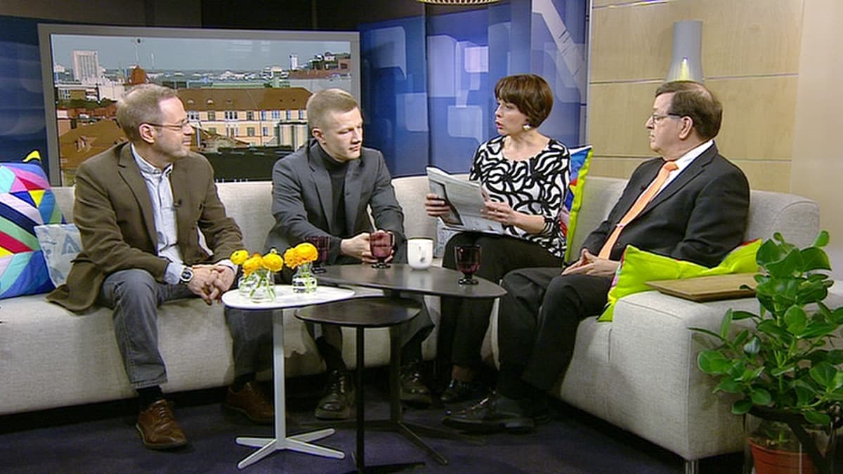Pekka Ervasti, Matias Turkkila ja Paavo Väyrynen Aamu-tv:n vieraina.