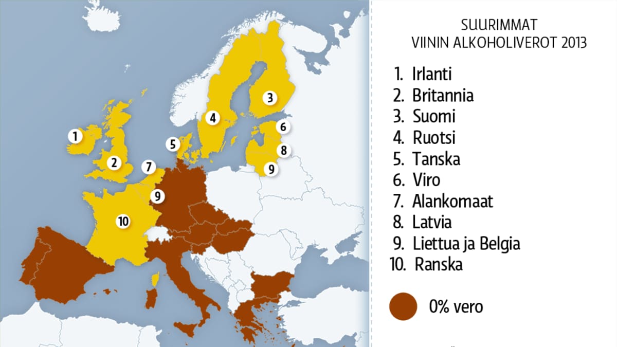 Euroopan yleisin alkoholivero viinille on nolla | Yle Uutiset