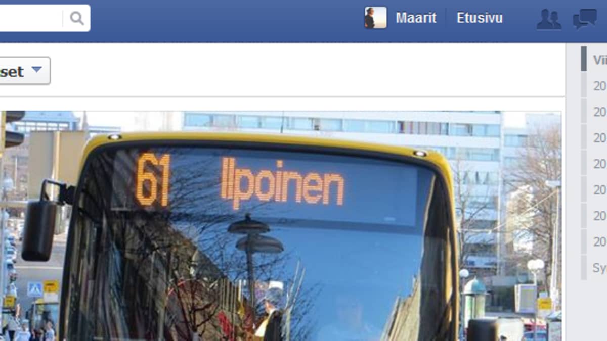Arkihaaste kuvakaappaus Facebook sivustolta, linja-auto ja sukat