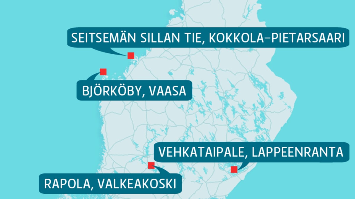 Suomen kartta, johon merkitty parhaat matkanäkymät. 