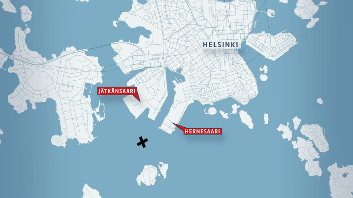 Kartta paikasta, josta henkilö löydettiin Helsingin edustalla. 