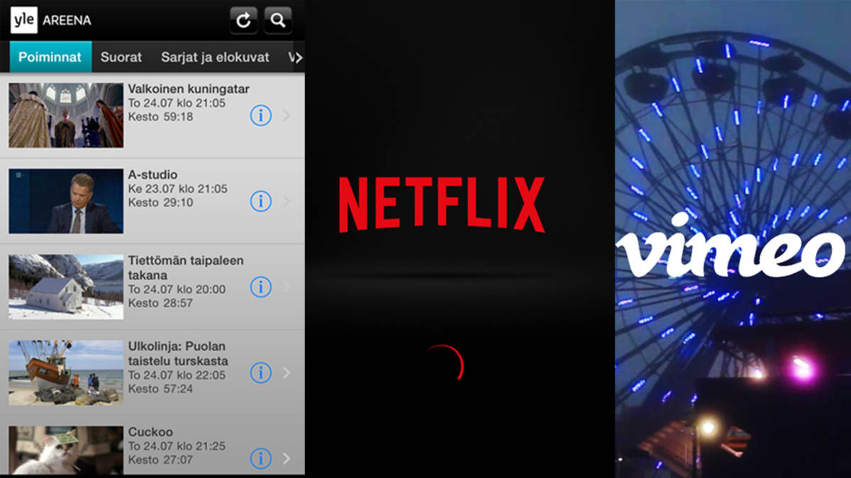 Yle Areena, Netflix, Vimeo.