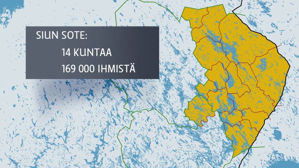 Kartalla Pohjois-Karjala ja Heinävesi sekä alueen asukasmäärä eli 169 000 ihmistä.