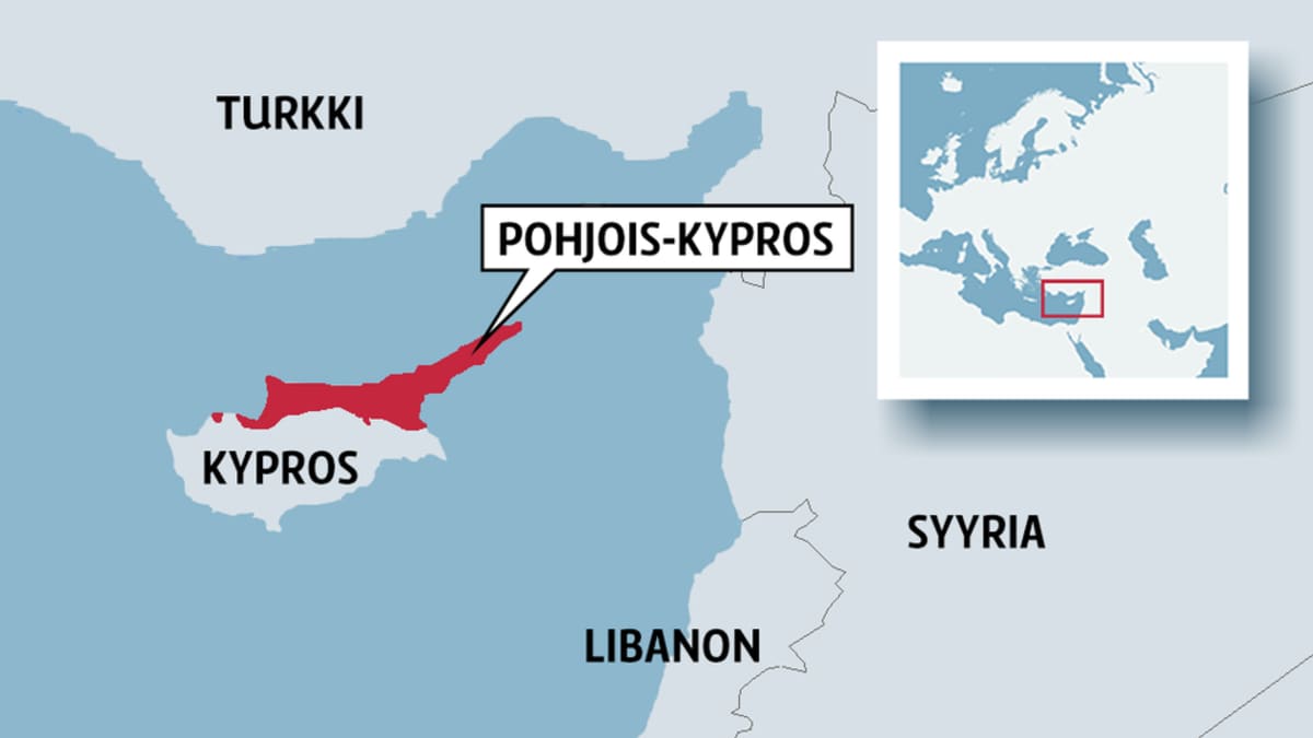 Kartta, jossa Kypros ja Pohjois-Kypros.