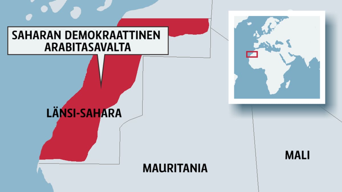 Kartta, jossa Saharan demokraattinen Arabitasavalta
