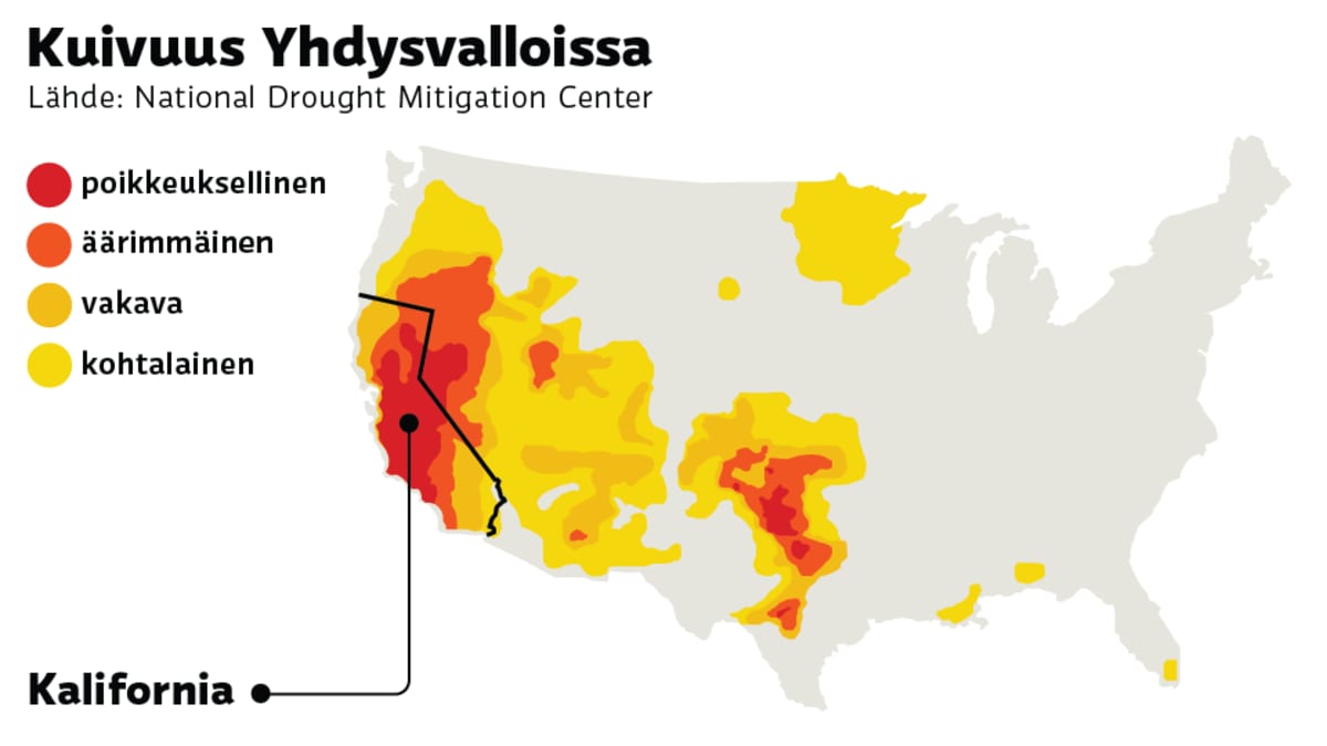 Karttagrafiikka Yhdysvaltojen kuivuustilanteesta