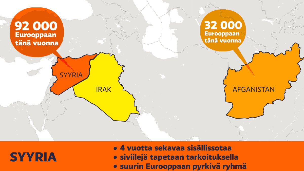 Karttagrafiikassa pakolaismääriä Lähi-Idässä