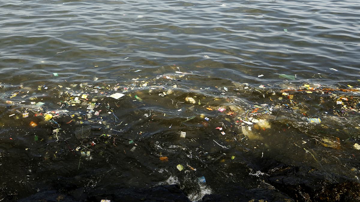Muovijätettä kelluu merivedessä.