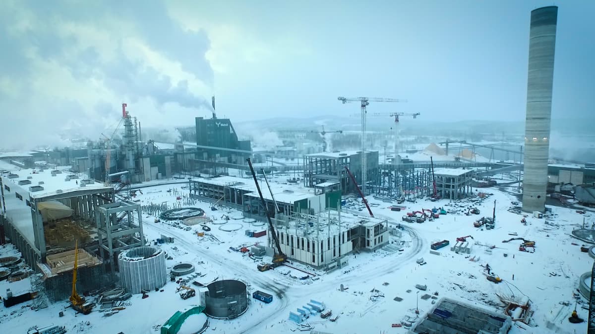 Äänekosken biotuotetehtaan rakennustyömaa helmikuussa 2016.