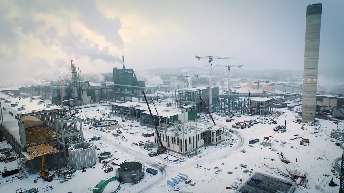 Metsä Groupin Äänekosken tehtaan työmaa ilmasta.