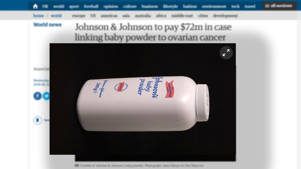 Johnson & Johnson tuomittiin miljoonakorvauksiin syöpäkuoleman yhteydestä  talkkiin | Yle Uutiset