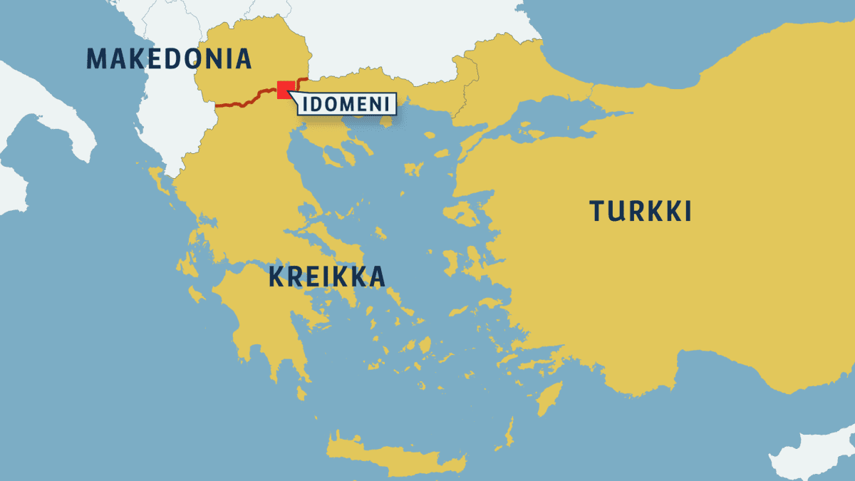Kartta Kreikan ja Makedonian rajasta.