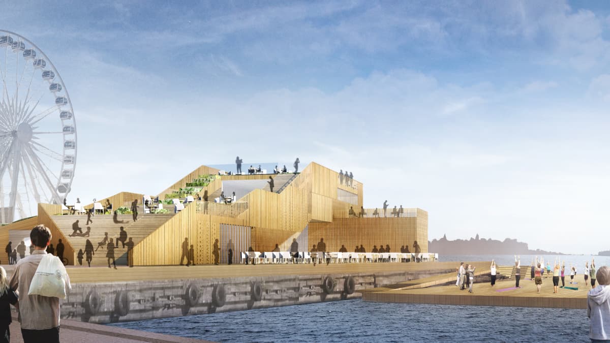 Tältä näyttää täysin valmis uusi merikylpylä Helsingin keskustassa, Presidentinlinnan vieressä, kesällä 2017.