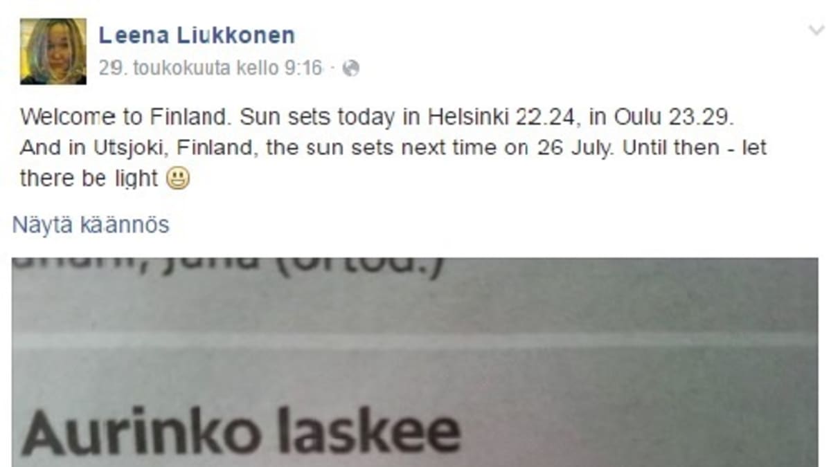 Leena Liukkosen Facebook-päivitys. Kuva Helsingin Sanomien infografiiksta.