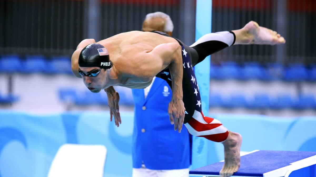 Michael Phelps Pekingin olympiakisoissa 2008.