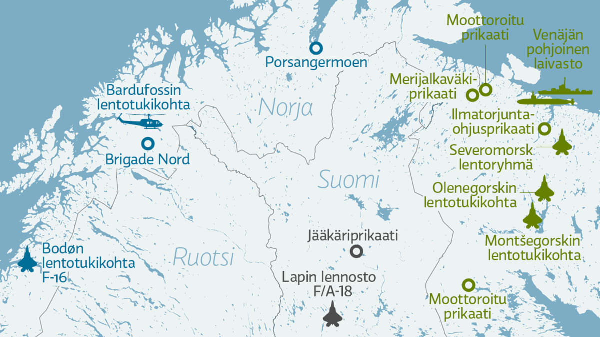 Pohjois-Suomen ja lähialueen merkittävimmät joukko-osastot.