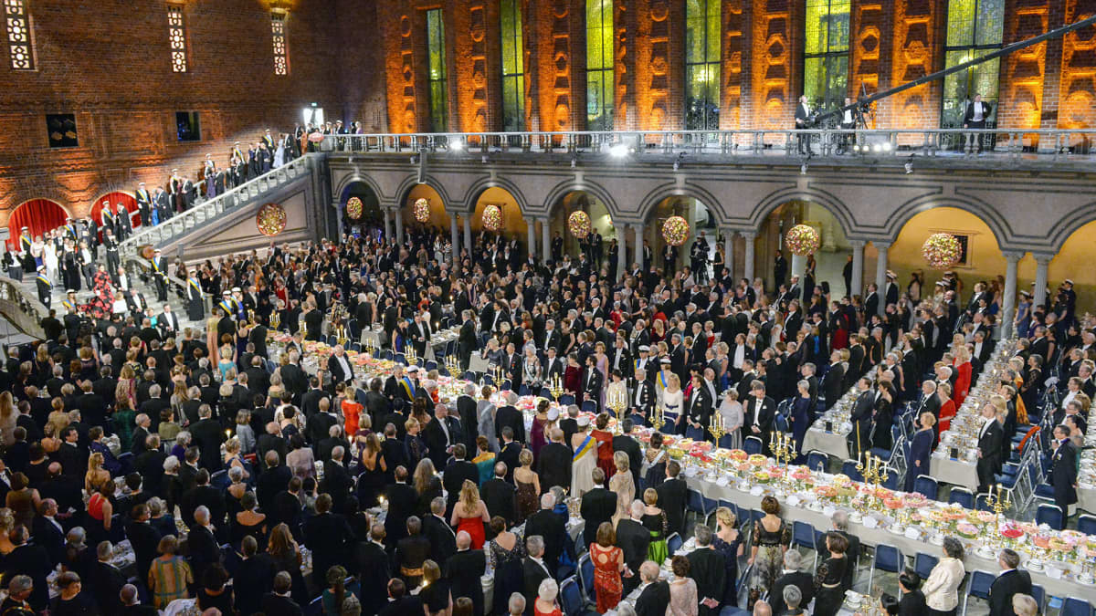 Nobel-juhla Tukholman kaupunginsalissa joulukuussa 2015.