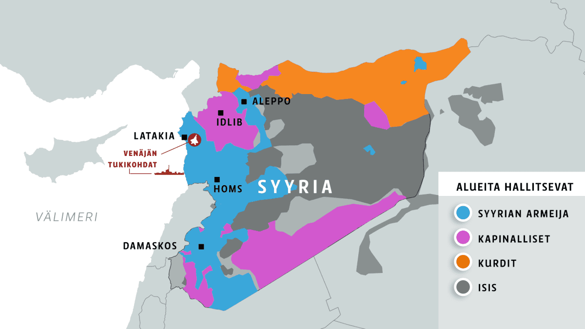 Eri ryhmien hallitsemat alueet Syyriassa