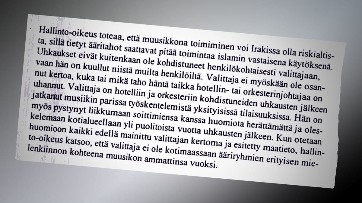 Tekstikappale Maahanmuuttoviraston kirjeestä irakilaiselle turvapaikanhakijalle.