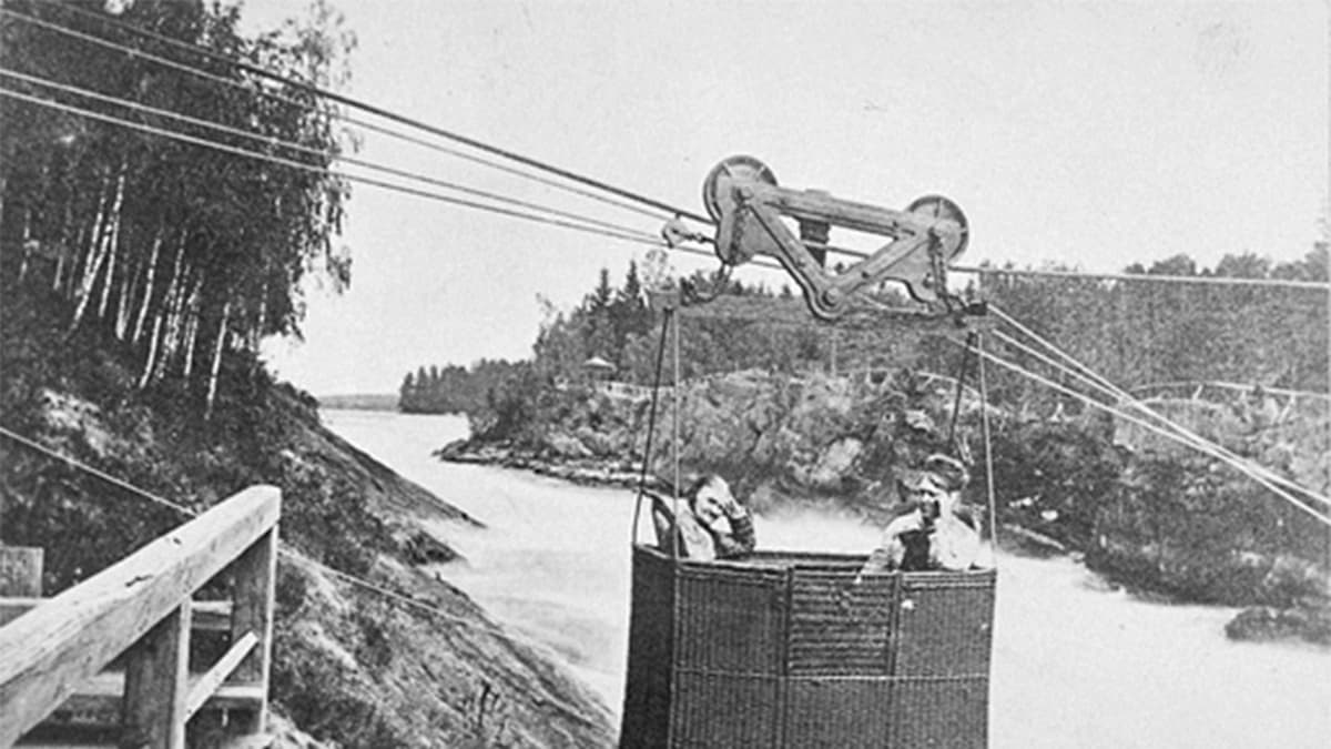 Imatrankosken ylittävä köysirata vuonna 1887