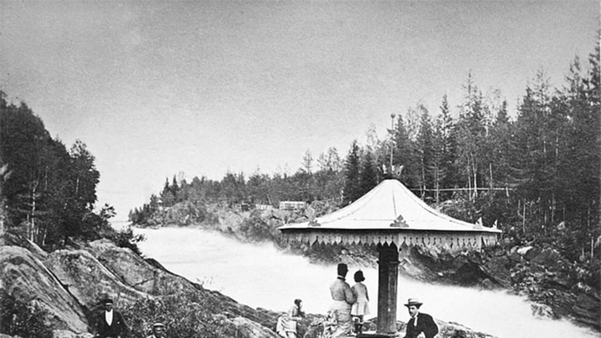Imatrankoski, matkailijoita näköalapaikalla 1876