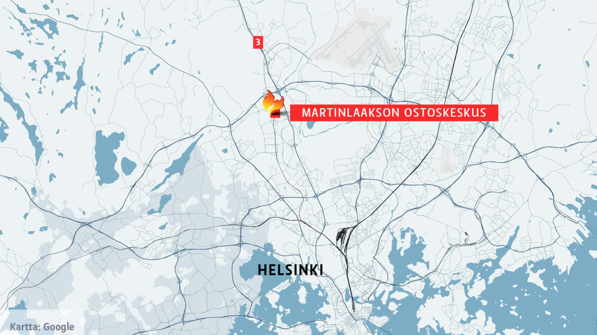 Kartta, johon on merkitty Martinlaakson ostoskeskus. 