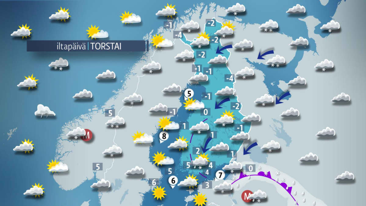 Sääkartta torstaille 13. huhtikuuta. 