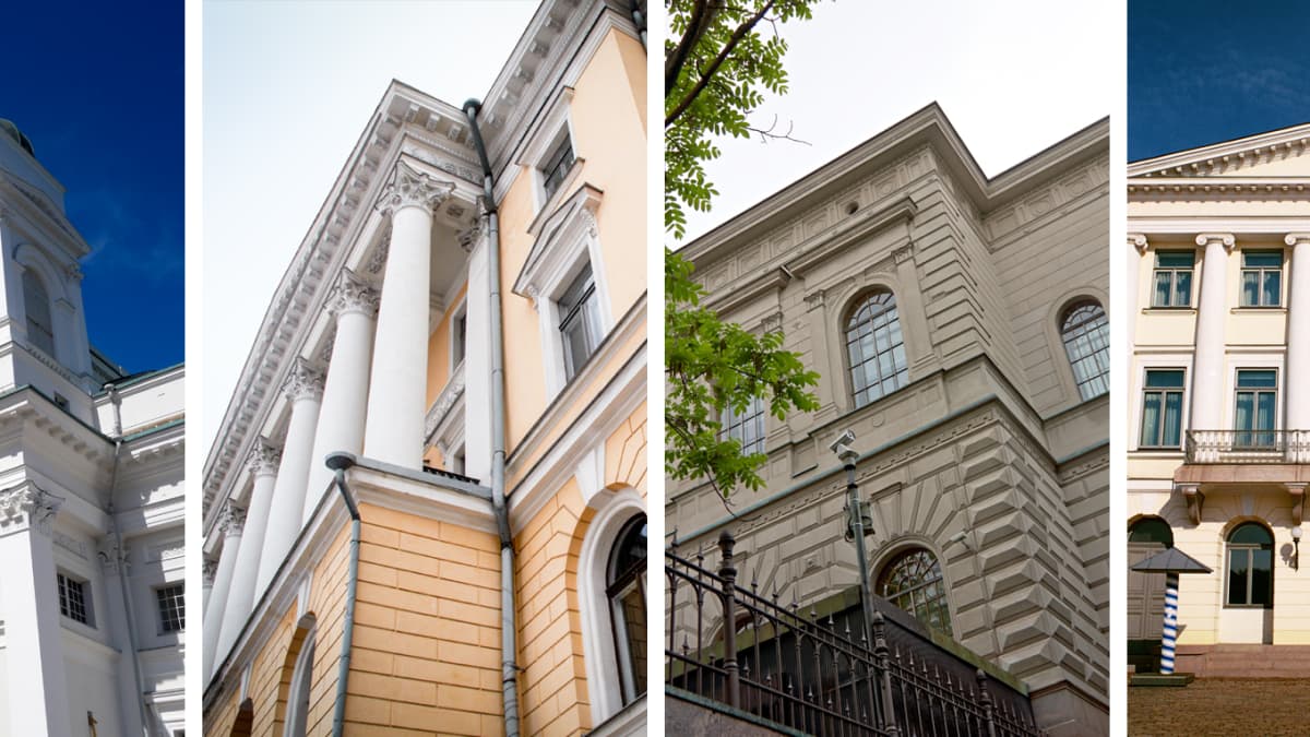 Tuomiokirkko, Valtioneuvosto, Suomen pankki ja Presidentinlinna.