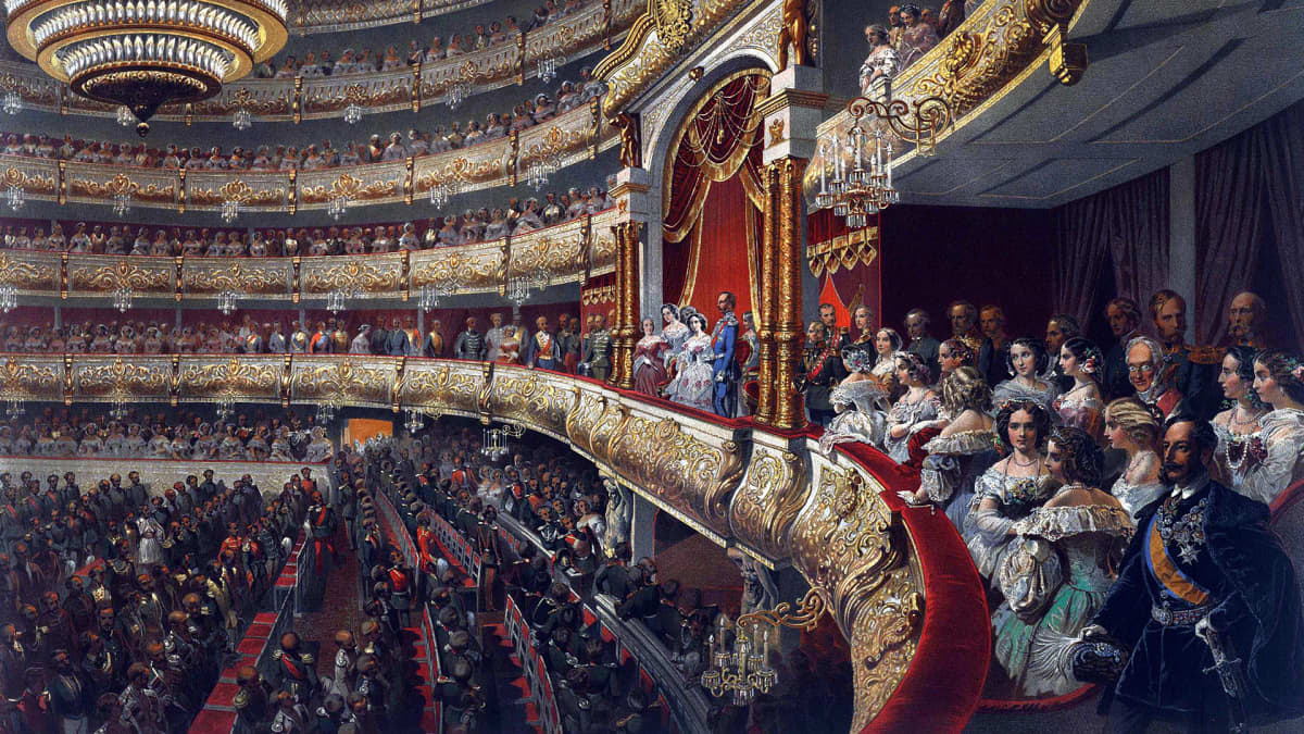 Tsaari Aleksanteri II Bolshoi-teatterissa vuonna 1856, Mihaly Zichyn maalaus.