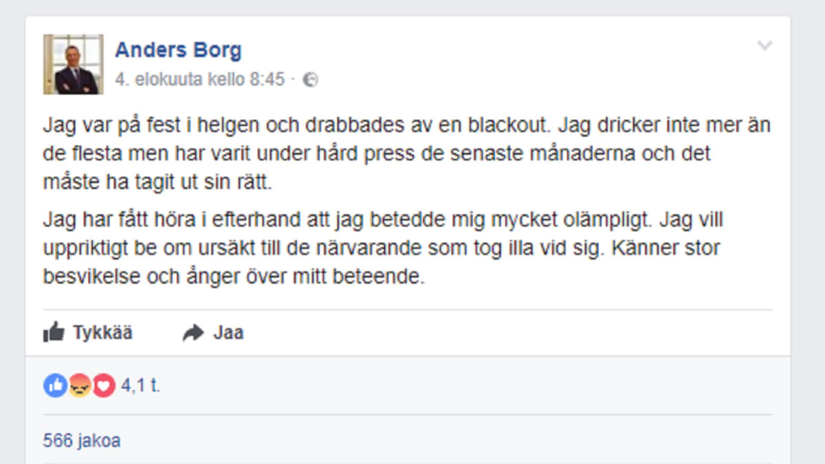 Borgin Facebook-päivitys.