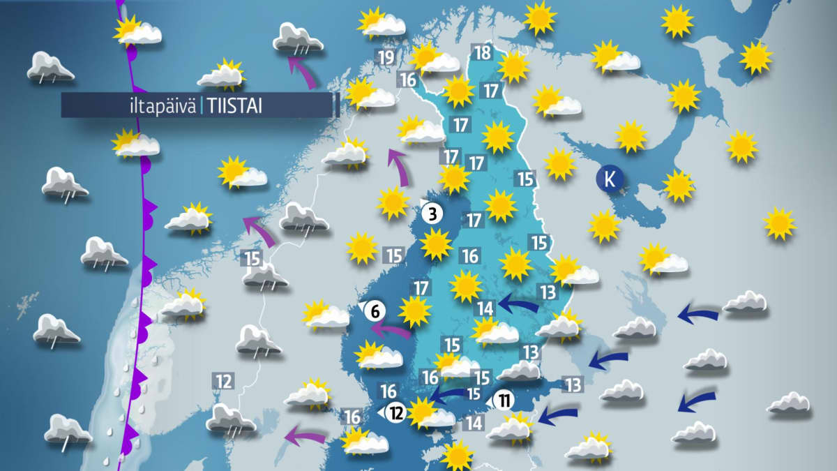 Tiistai iltäpäiväkartta.