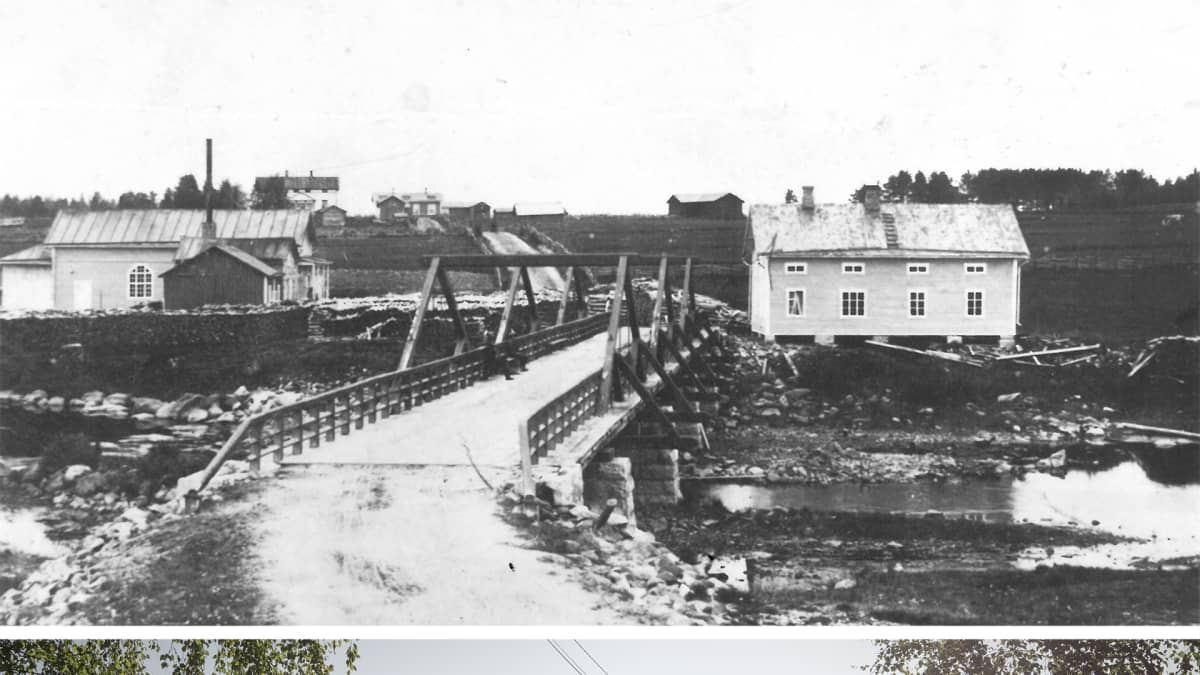 Toholammin vanhaa kirkonkylää vuonna 1909. Taka-alalla mäen päällä näkyvät kansakoulun ja osuuskaupan vanhimmat osat.