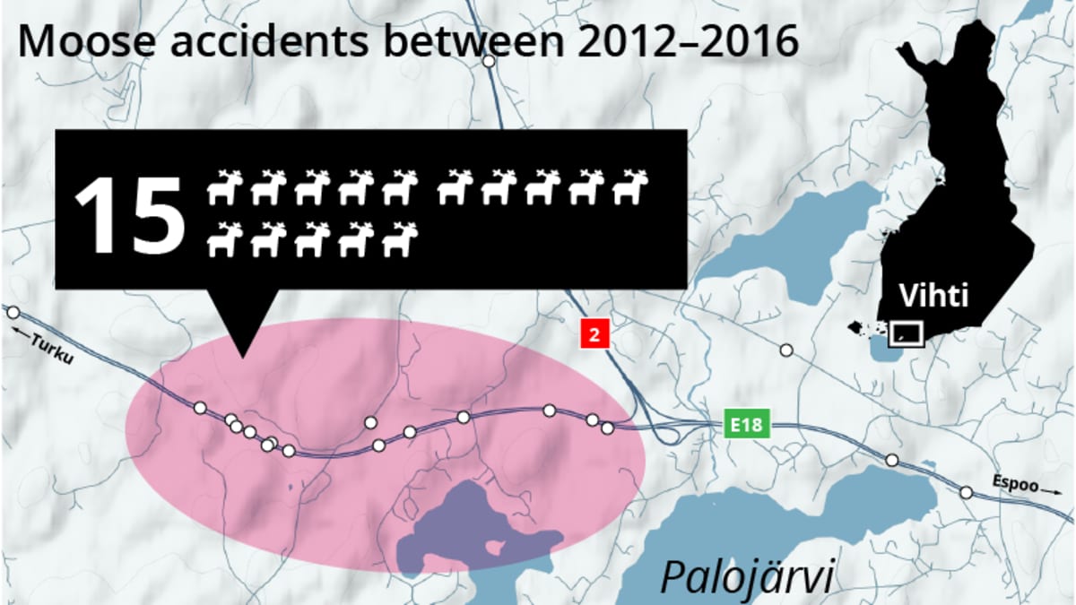 Moose accidents between 2012-2016: Vihti