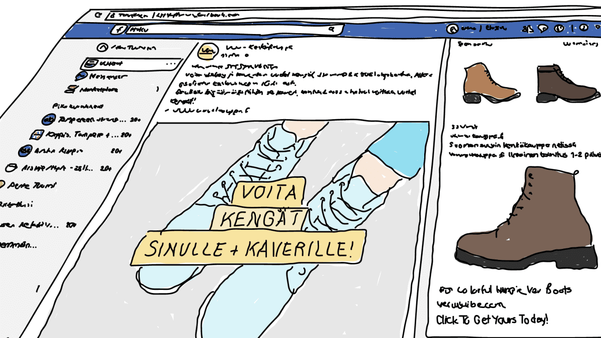 Facebook-sivulla kenkämainoksia
