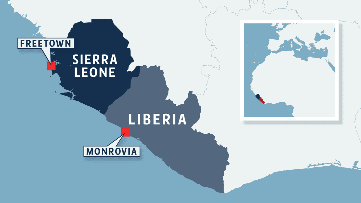 Sierra Leonen ja Liberian kartta