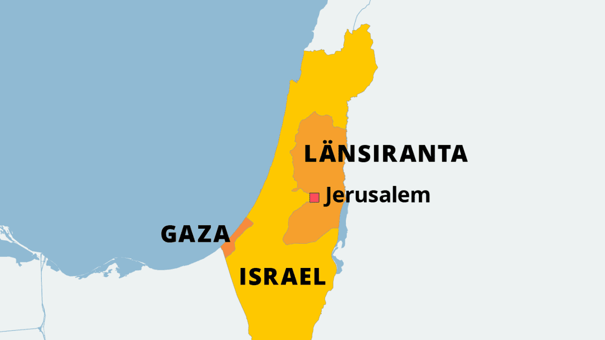 Kartalla Israel, Länsiranta ja Gaza.