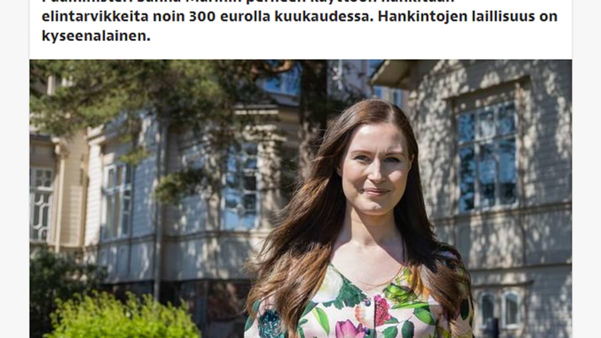 Kuvakaappaus Iltalehdestä ja uutisesta Sanna Marinin amiaiskuluista.