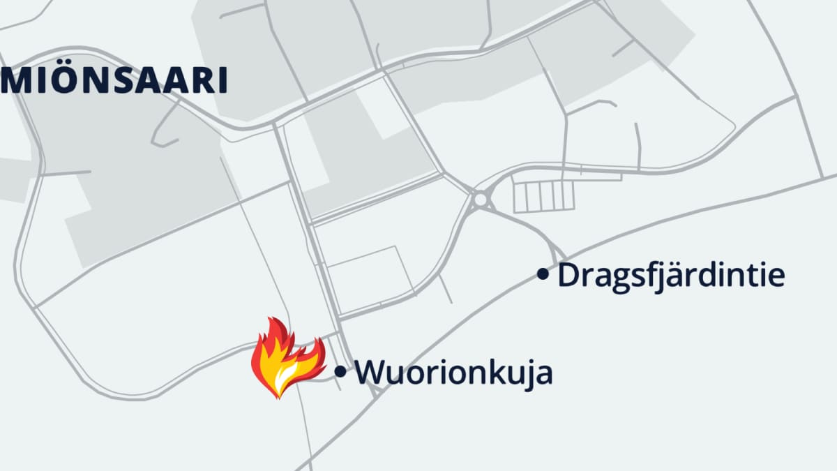 Kartta: tulipalo tavaratalo Hurrikaanissa Wuorionkujalla Kemiönsaaressa.