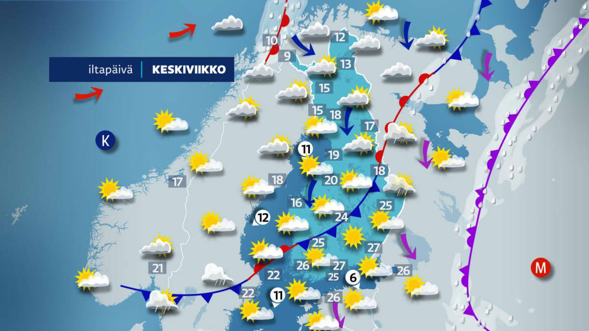 sääkartta keskiviikko 30.6.2021