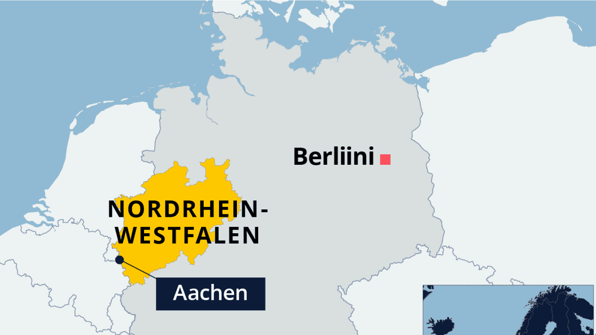 Kartalla Nordhein-Westfalenin osavaltio Saksassa.