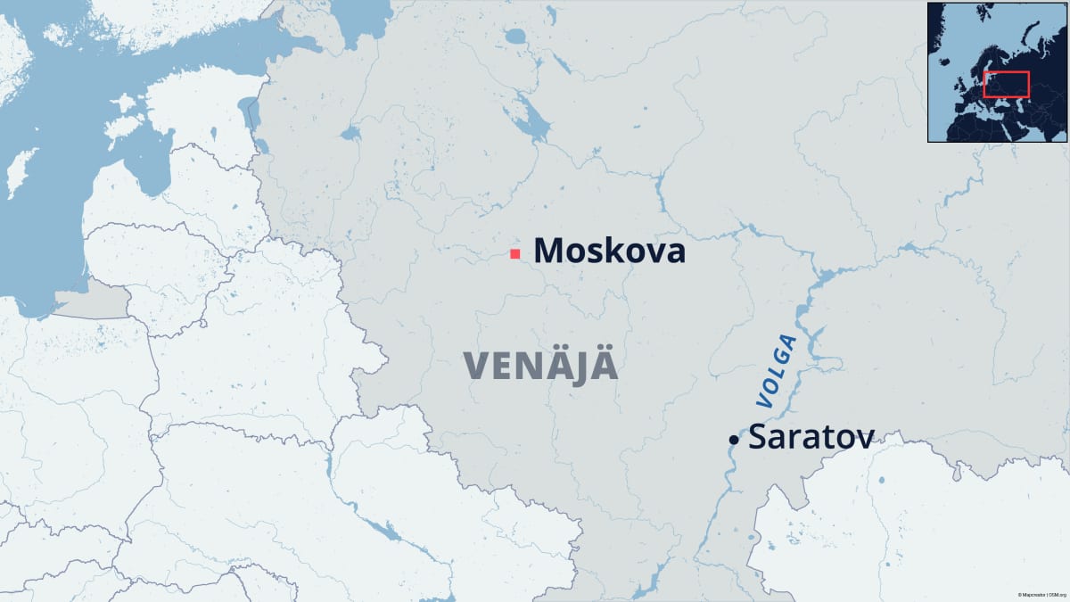 Venäläinen kaupunki Saratov merkittynä kartalle.