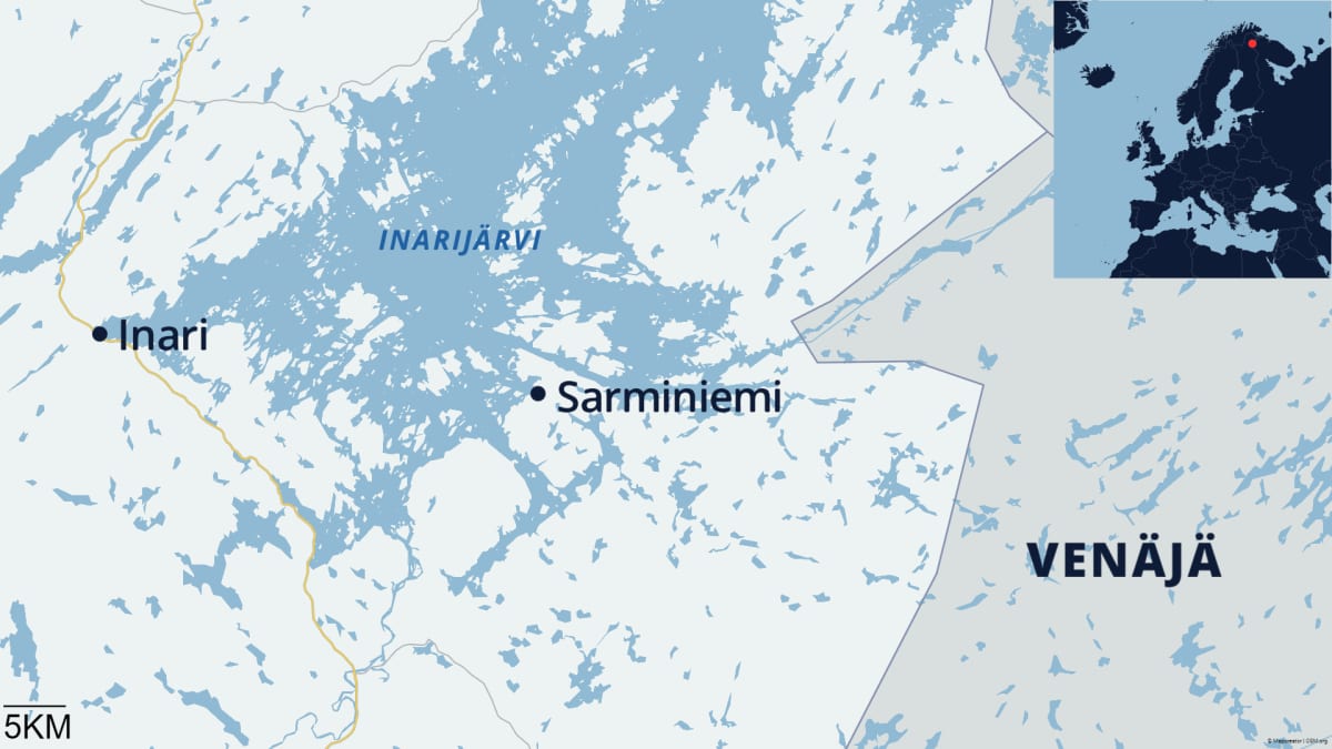 Kartta Inarin ja Sarminiemen alueesta.