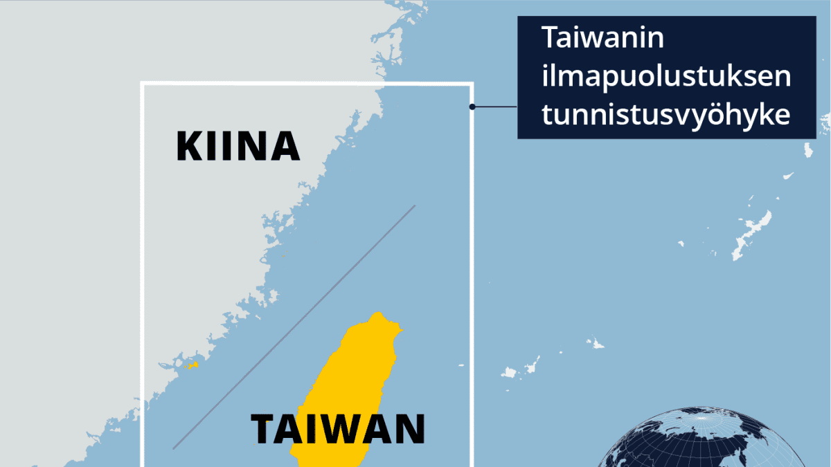 Kartalla Taiwanin ilmapuolustuksen tunnistusvyöhyke, ADIZ.