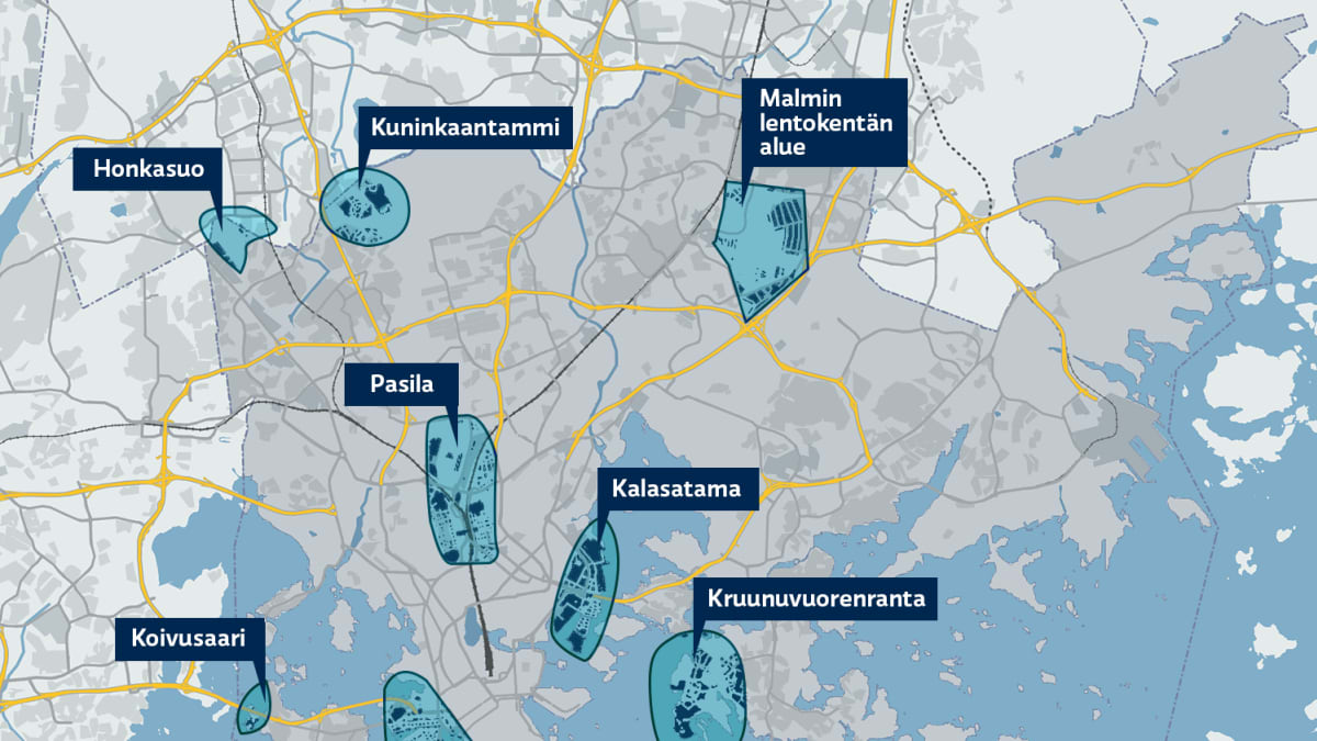 Keskeneräisiä rakennushankkeita Helsingissä.