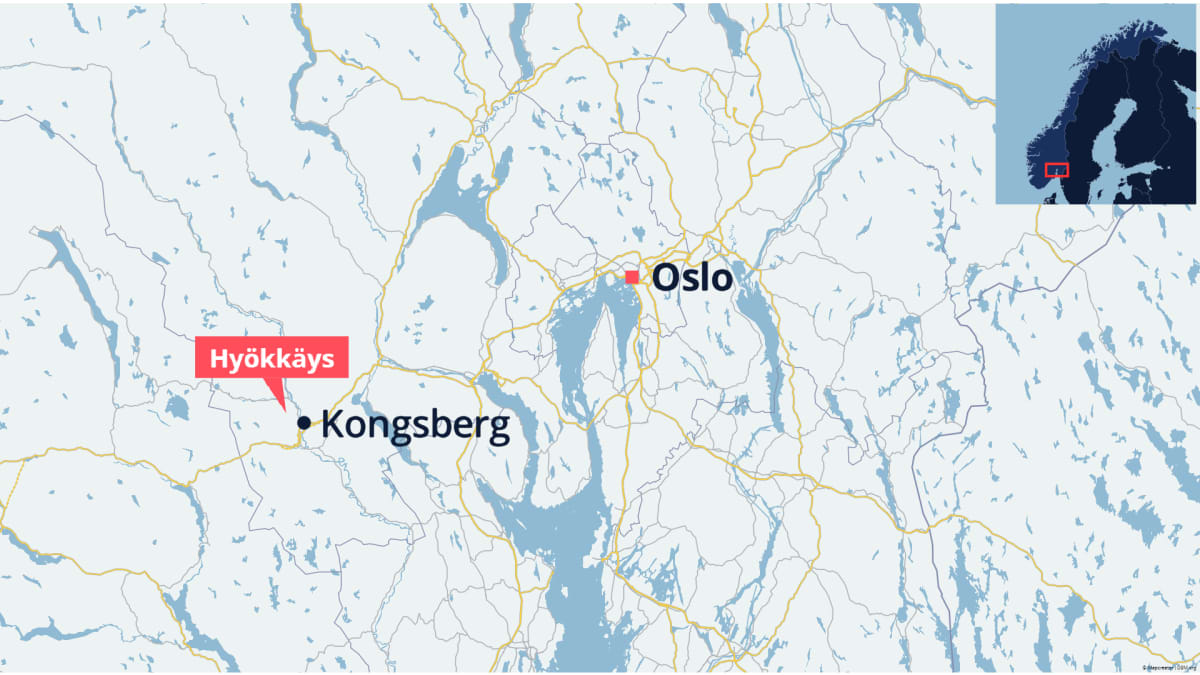 Hyökkäys Kongsbergin kaupungissa Norjassa.