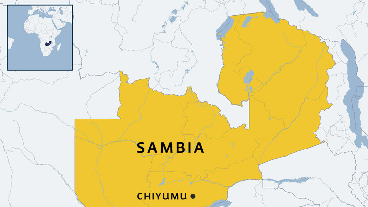 Sambian kartta johon merkitty Chiyumun kylä.