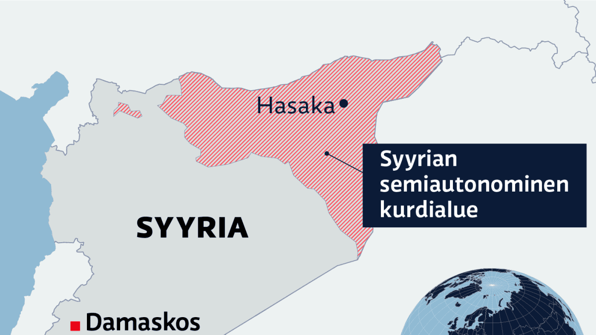 Kartalla Syyrian semiautonominen kurdialue.