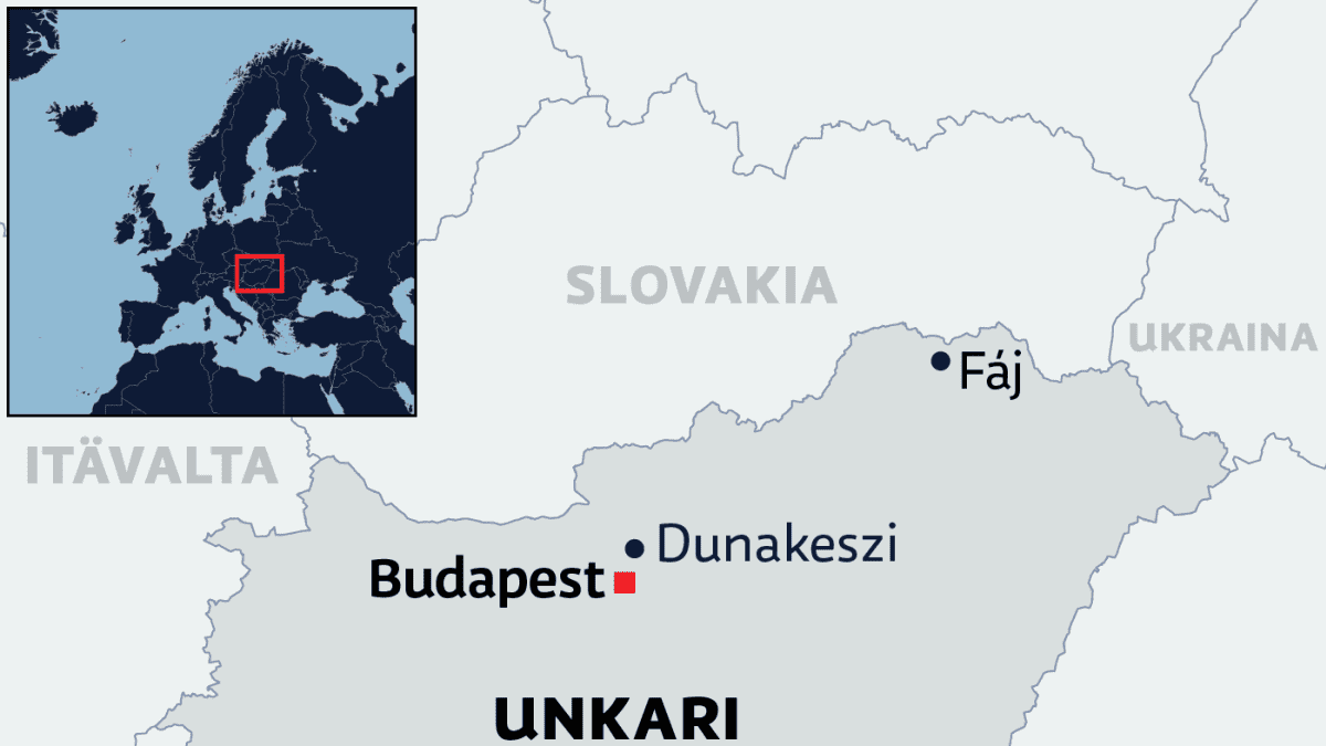 Kartalla pääkaupunki Budapest, Dunakeszi ja Fáj Unkarissa.
