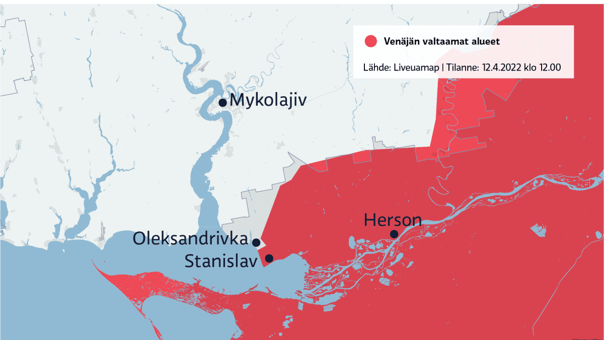 Kartta Hersonin ja Mykolajivin alueesta Ukrainassa.